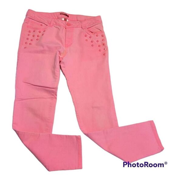 Bongo Girls Jeans Size 16 Pink  Straight Slim Stretch Denim Pants Button Zip Fly - Picture 1 of 6